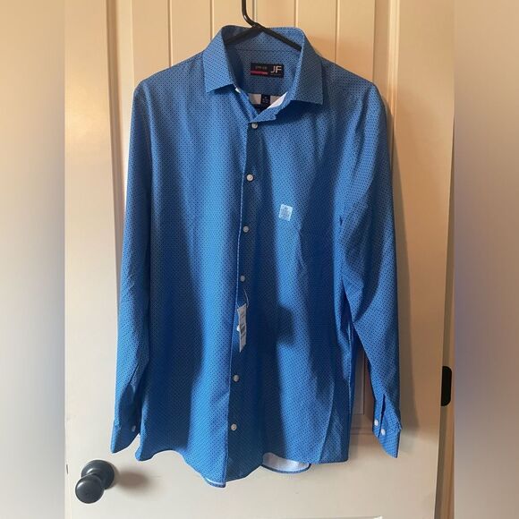 New J Ferrar Slim fit Medium shirt 15-15 1/2, 32-33, Blue Ground Geo button down - Picture 1 of 8